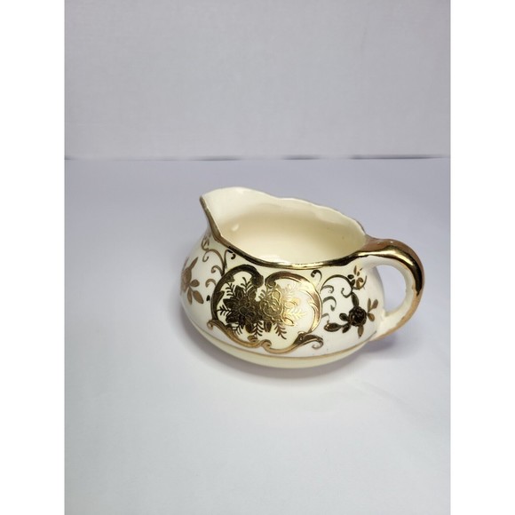 Antique Moriyama Mori Machi Creamer Hand Painted Floral Ivory Gold 1920s Japan - Picture 3 of 13